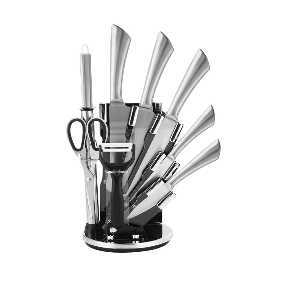 Stainless steel knife set with stand