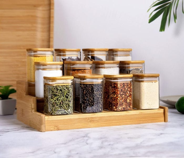 Bamboo square spice jar (6 pieces)