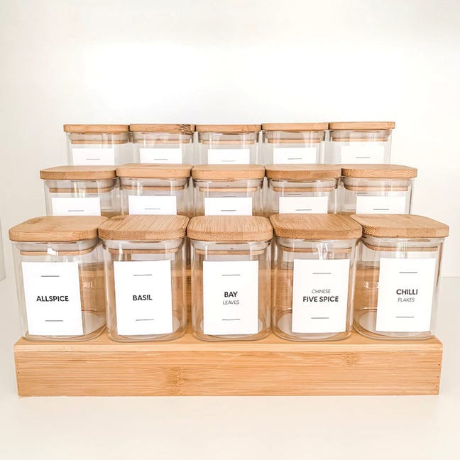Bamboo square spice jar (6 pieces)